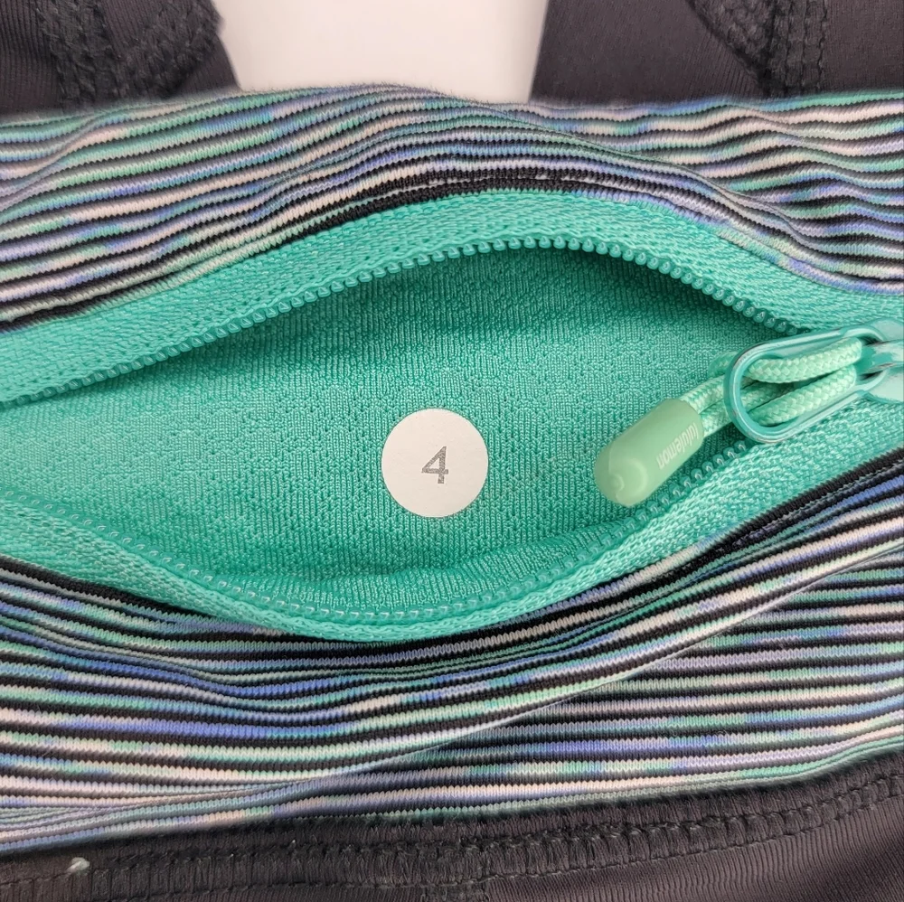 Lululemon Run Excel Capri 3/4 Green Stripes Leggings 4 - Picture 7 of 8